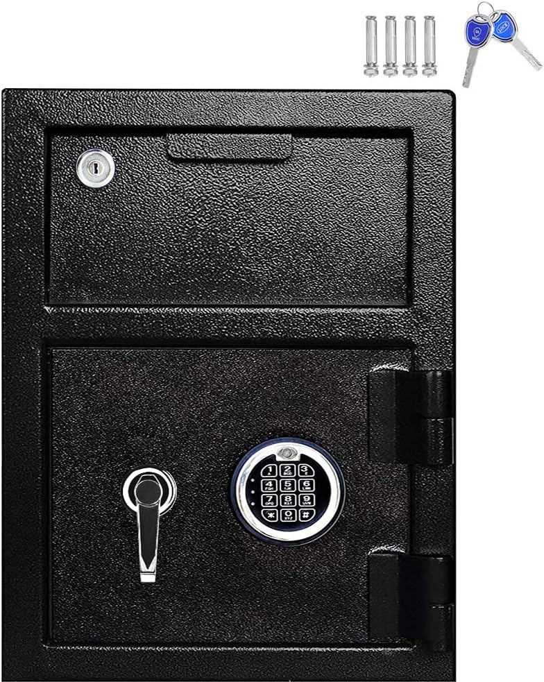 Depository Safe with Drop Slot,INTERGREAT Drop Safe with Digital Combination Lock, 2 Keys,Front Load Drop Box Depository Vault for Business, Money, Cash, Mail, Exterior Wall, (Black, Steel)