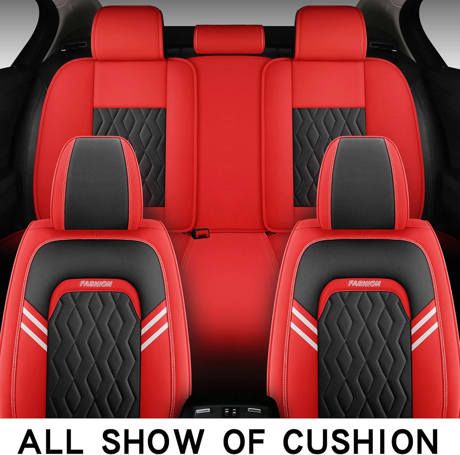 BGYFDU02 Seat Cover 5-Seater Full Set, Universal Type, Suitable for Most Cars, Cars, SUV, Trucks, Pickup Ttrucks, Airbags Compatible with Synthetic Leather Car Seat Cushion Protectors (Black-red)