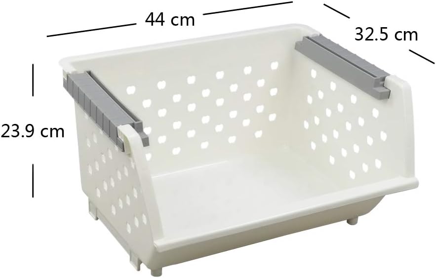 Dehouse 3-Pack Plastic Stacking Storage Organizer Basket, Stackable Basket, White Pack of 2