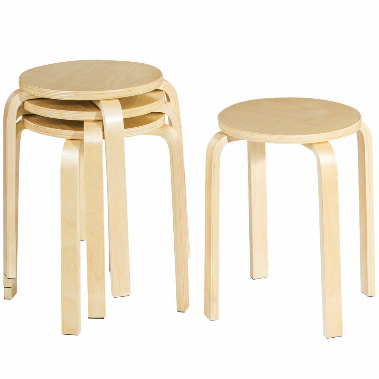 Costway Set of 4 18x22 Stacking Stool Round Dining Chair Backless Wood Home Decor