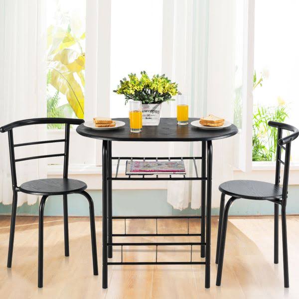 Gymax 3 Piece Dining Set Home Kitchen Furniture Table and 2 Chairs Black