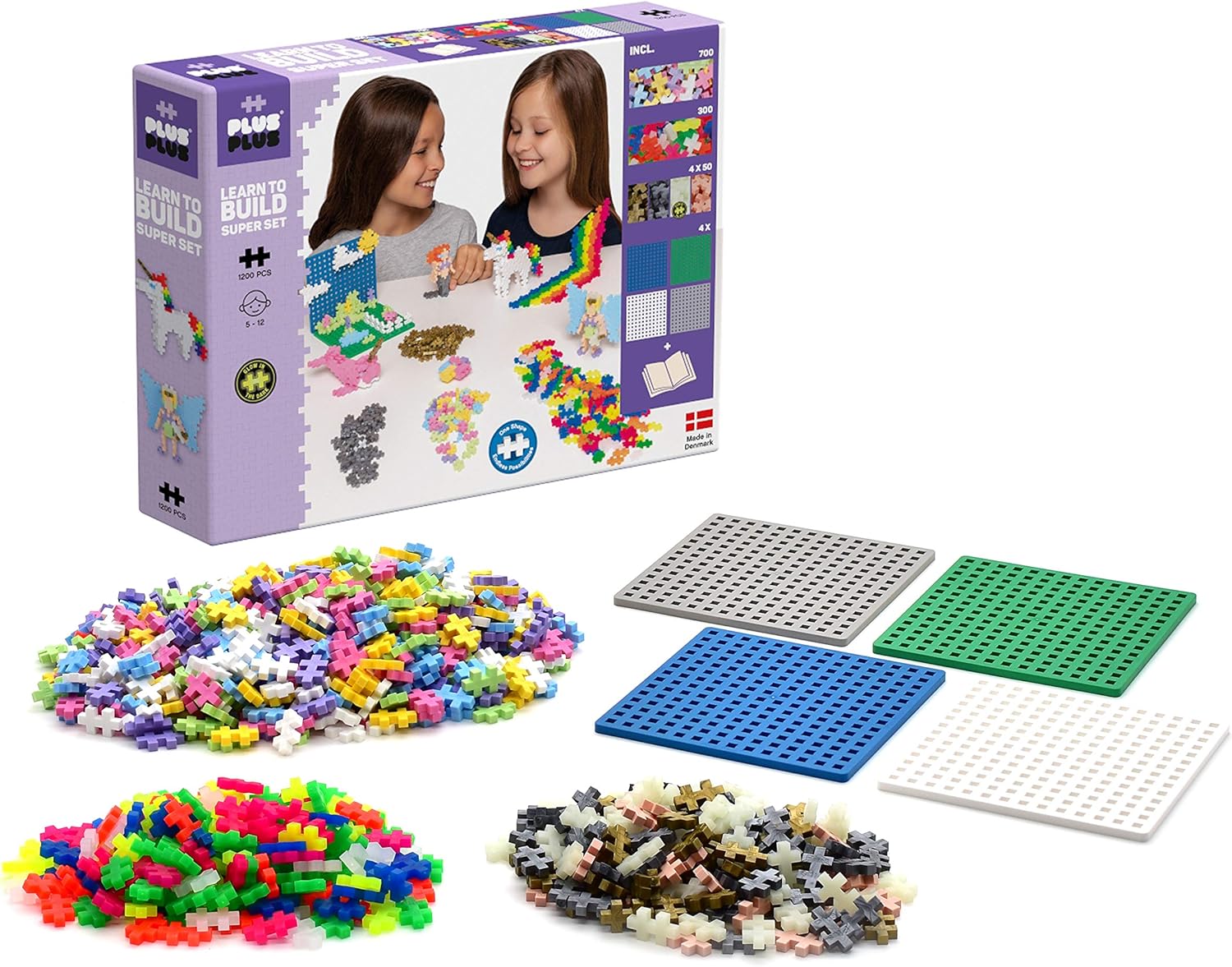 PLUS PLUS - Learn to Build Super Set - Basic Mix, 1,200 Pieces w/ 4 Baseplates - Construction Building Stem / Steam Toy, Interlocking Mini Puzzle Blocks for Kids Pack of 2