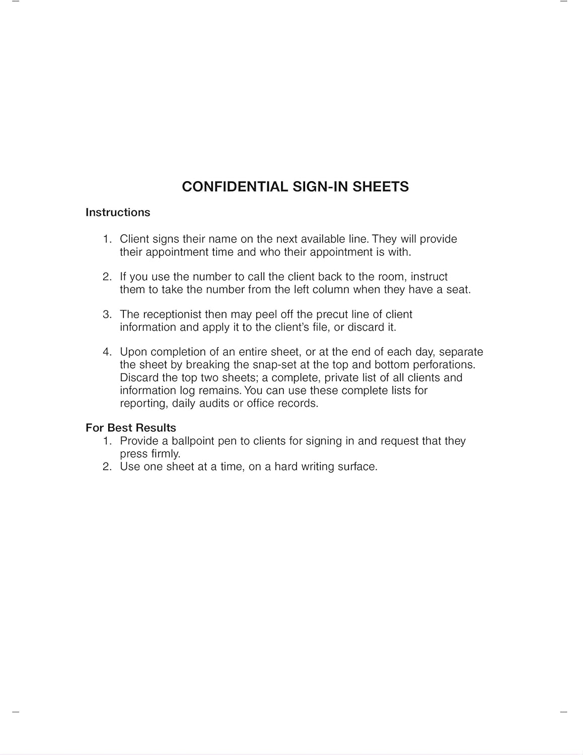 Confidential Sign-in Sheets, 8-1/2