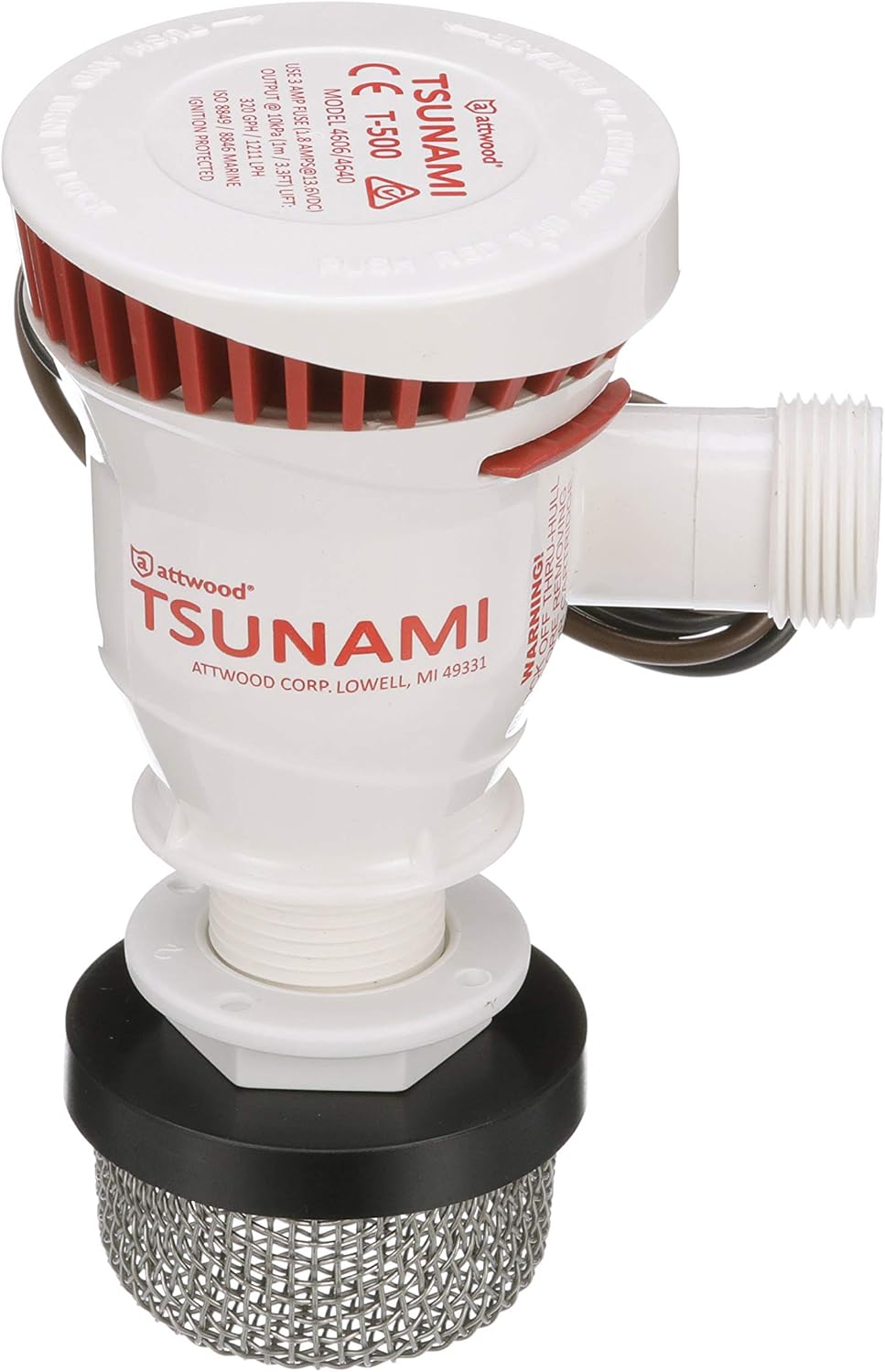 Attwood 4253-7 T-500 Tsunami Recirq Aerator Kit, For Livewell Water, 500 GPH, Aerator Spray Head, Stainless Steel Strainer Pack of 2