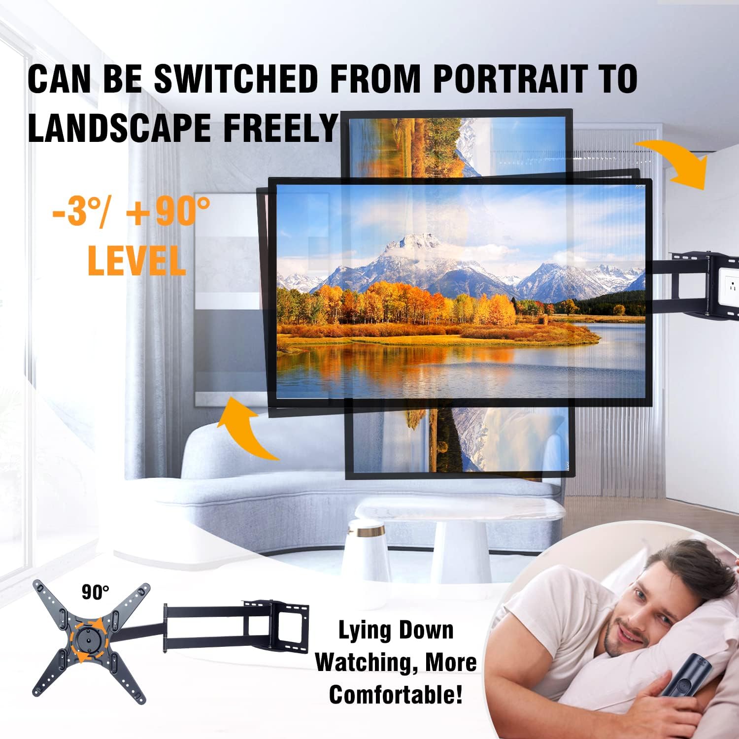 WHYFONE Long Arm TV Mount Landscape to Portrait Rotation,Full Motion TV Wall Mount Bracket with 48