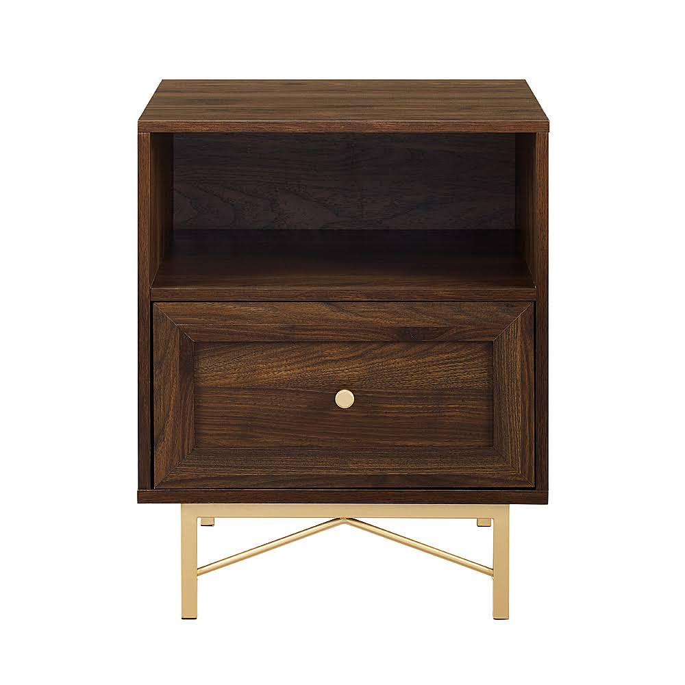 Walker Edison - 20&rdquo; Contemporary 1 Drawer Gold Accent Nightstand - Dark Walnut