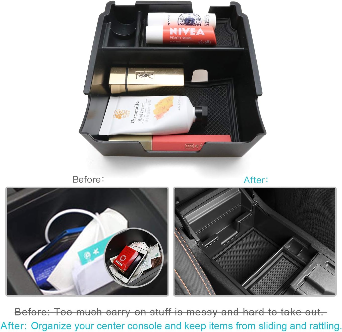 CDEFG for Subaru Console Organizer Tray: Center Console Insert ABS Black Material Armrest Secondary Storage Box Compatible with 2018 2019 2020 Subaru Crosstrek and Impreza Interior Accessories