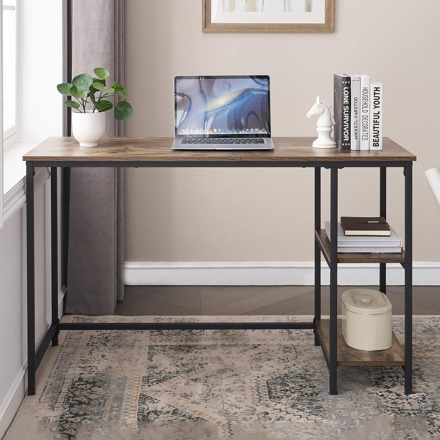 Industrial Computer Desk for Small Space, 39 Inch Home Office Desk with Storage Shelves, Wood Writing Study Desk Laptop Workstation, Rustic Brown