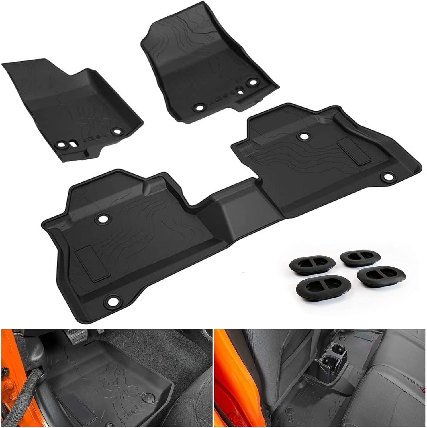 A&UTV PRO Gladiator All Weather Floor Mats, Compatible for 2020 2021 2022 Jeep Gladiator JT 4 Door, TPE Material Front & Rear Floor Liners 2 Row, with Drain Plugs, Replace OEM #82215626AB Accessories