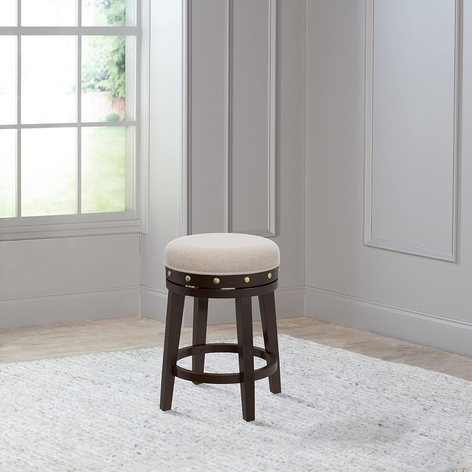 Hillsdale Benard Round Backless Swivel Wood Counter Height Stool, Brown