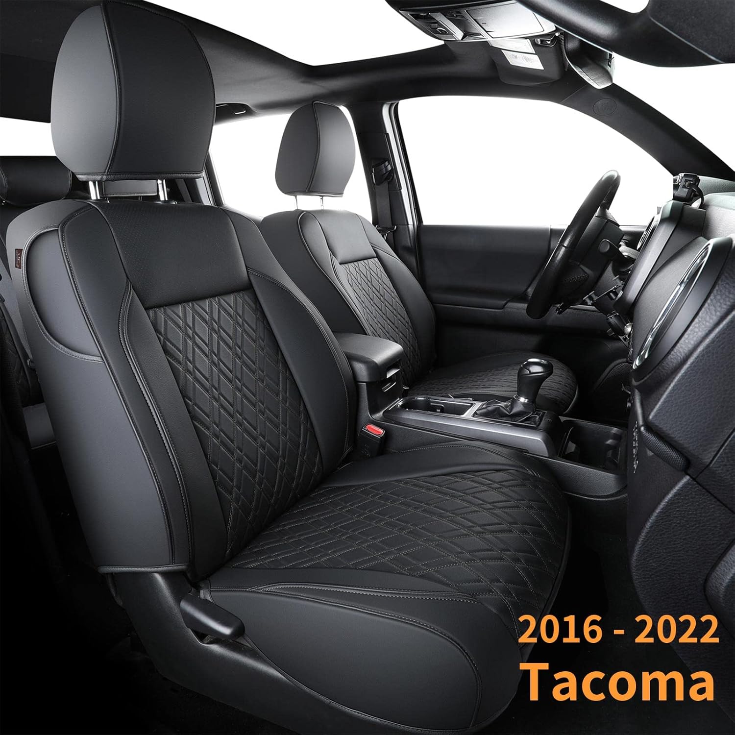 LUCKYMAN CLUB D08-MX4 Tacoma Seat Covers, Fit for 2016-2022 Tacoma Crew Cab/Double Cab with Water Proof Faux Leather(FullSet, Black&Gray)