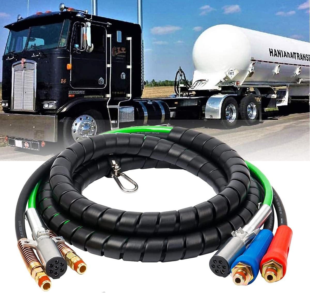 JIMIYA Air Line Hose and ABS 7 Way Electrical Assemblies for Truck, 3-in-1 Wrap Set, Brake Lines for Semi Truck Tractor Trailer (12 foot)