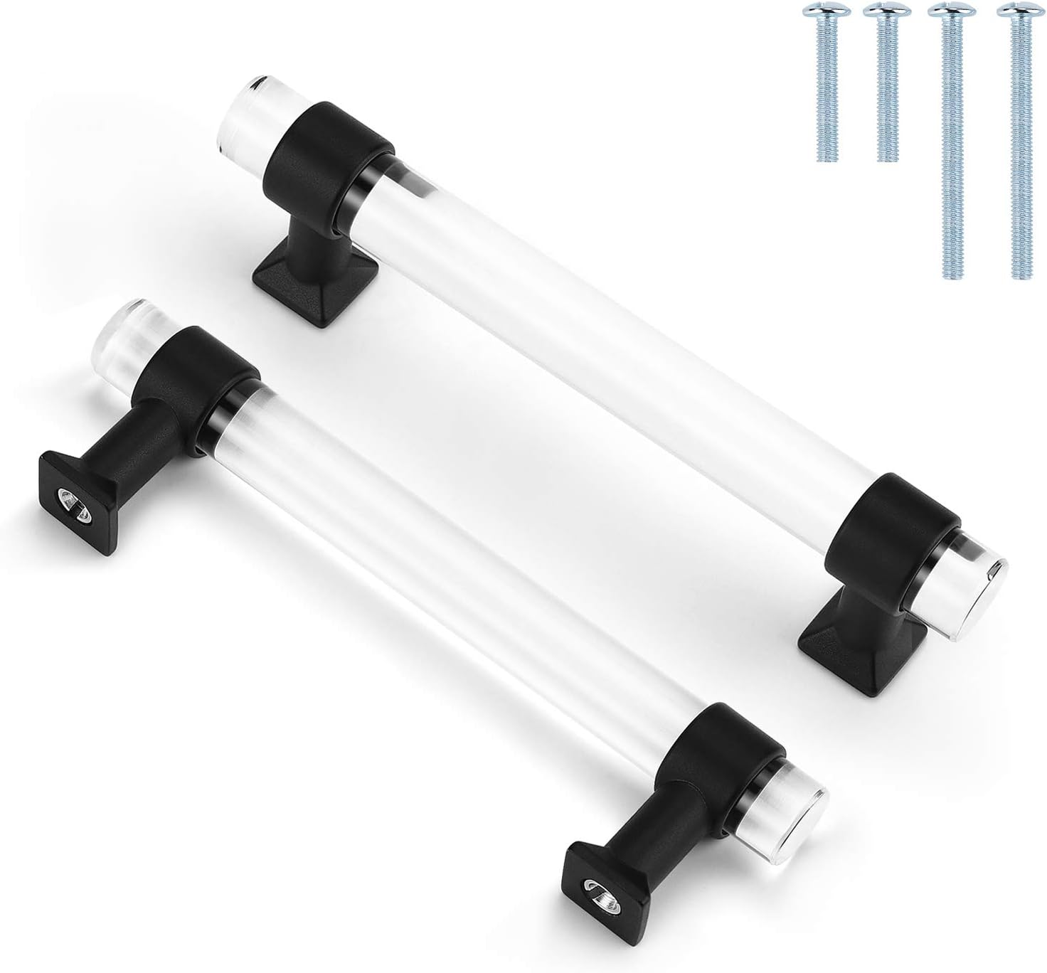 Mengico 10 Pack Crystal Cabinet Pulls, Acrylic Kitchen Cabinet Handles, 3-3/4 Inch Hole Centers Drawer Pulls, Black Matte Zinc Alloy Base,Clear T Bar Pulls, Modern Cabinet Hardware Pack of 2