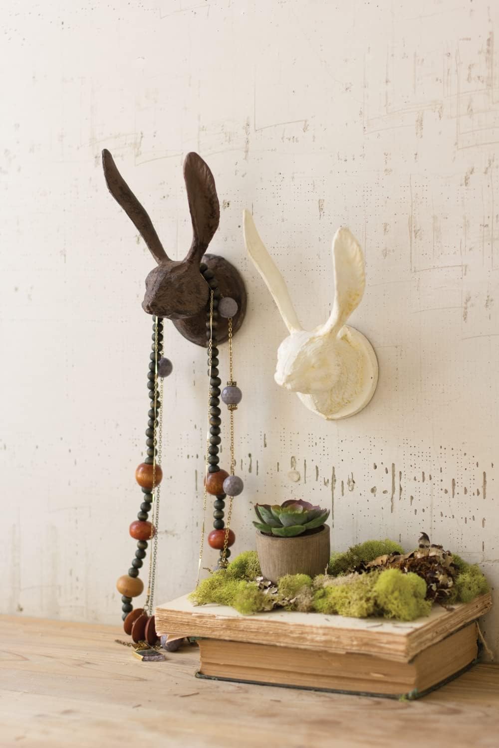 Spacepositive Kalalou Cast Iron Rabbit Wall Hook Rustic Antique White Finish with Mounting Screws, 7.2 Inches Long by 3.25 Inches Tall by 4 Inches Wide Set of 2 Pack of 2