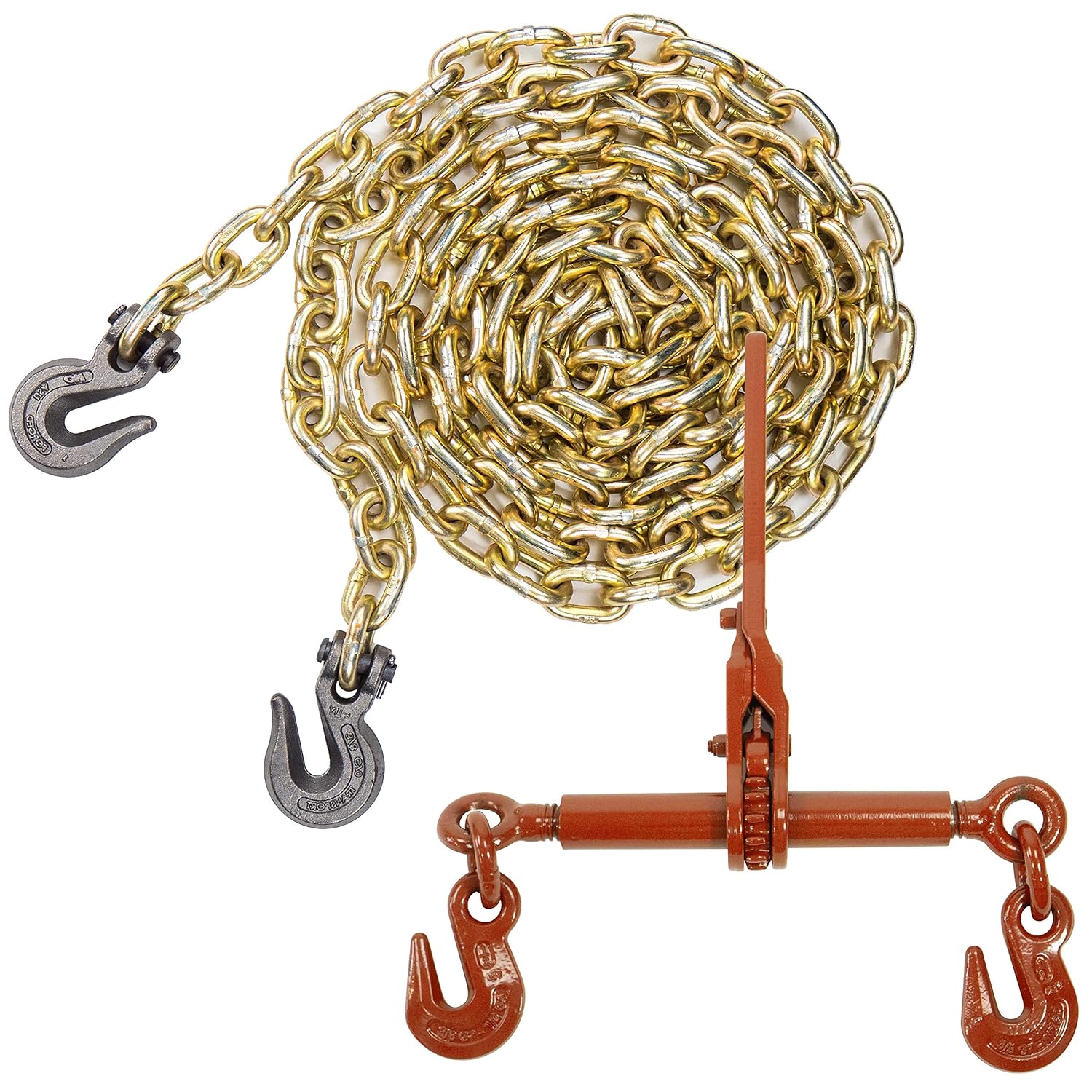 US Cargo Control 3/8 Inch x 16 Foot Grade 70 Chain Ratchet Chain Binder Package Made in The USA