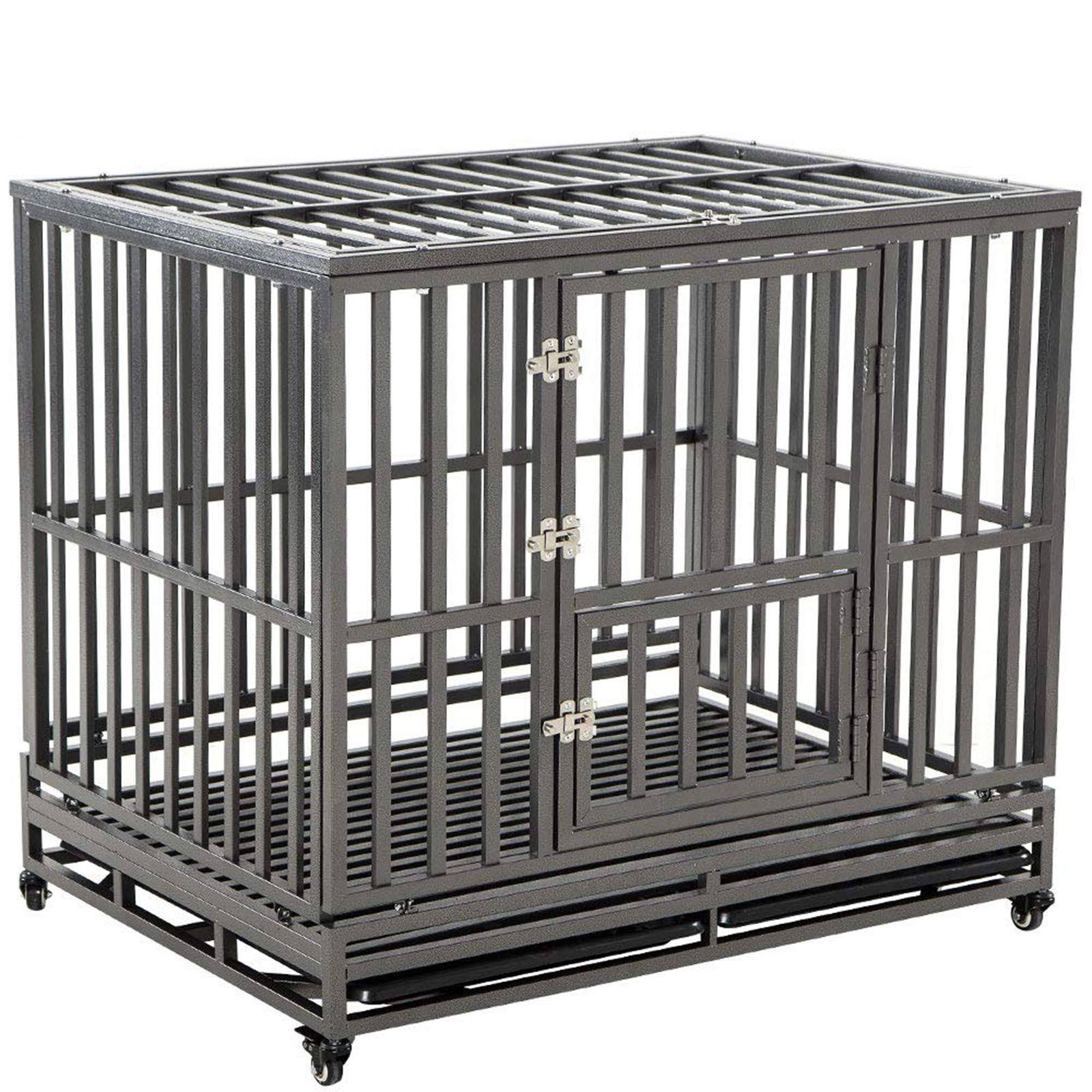 SMONTER 46x22 Heavy Duty Strong Metal Dog Cage Pet Kennel Crate Playpen Wheels,I Shape, Black