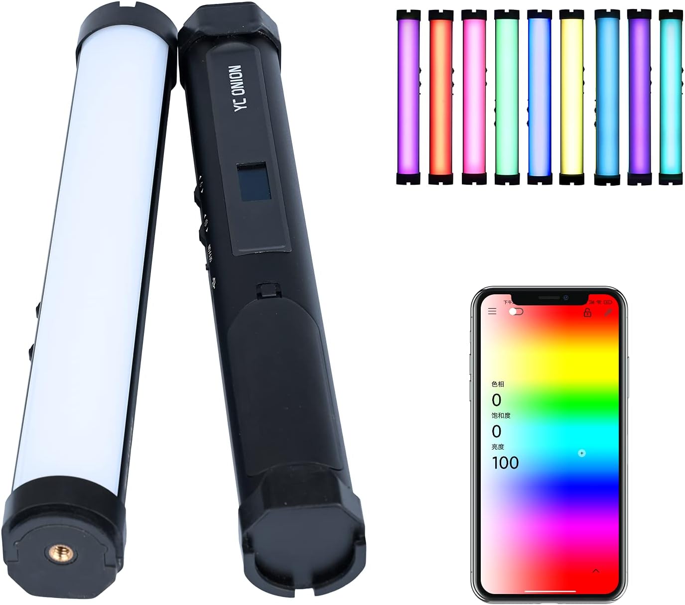 YC Onion LED Light Wand RGB Photography Handheld Light Stick,Full Color 0-360 Video Lighting with APP Smartphone Control, CRI98+, CCT3200k-6200k and Replaceable Battery Design Pack of 2