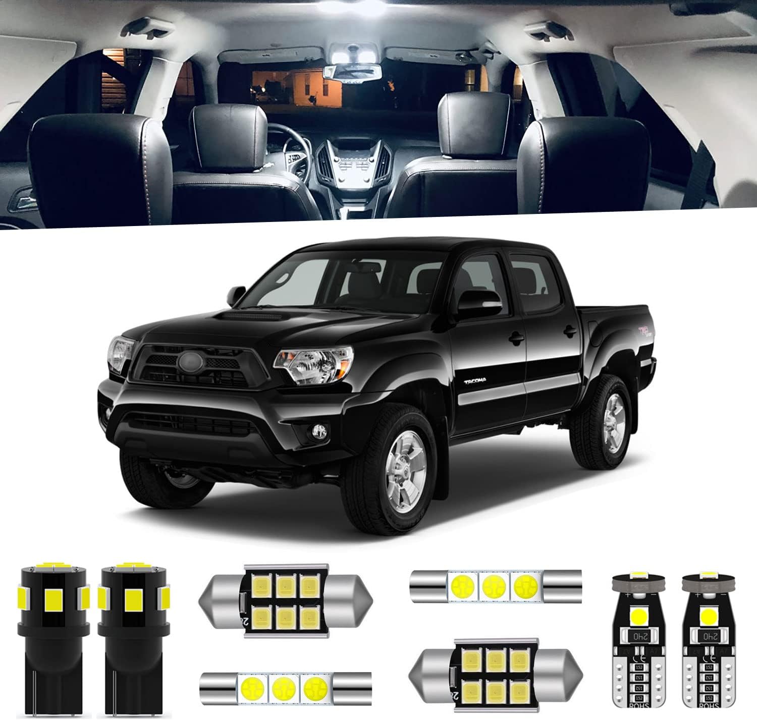 ENDPAGE 7-Pieces Tacoma LED Interior Light Kit for Toyota Tacoma 2005 2006 2007 2008 2009 2010 2011 2012 2013 2014 2015 White 6000K Interior LED Lighting Package + License Plate Lights, Install Tool