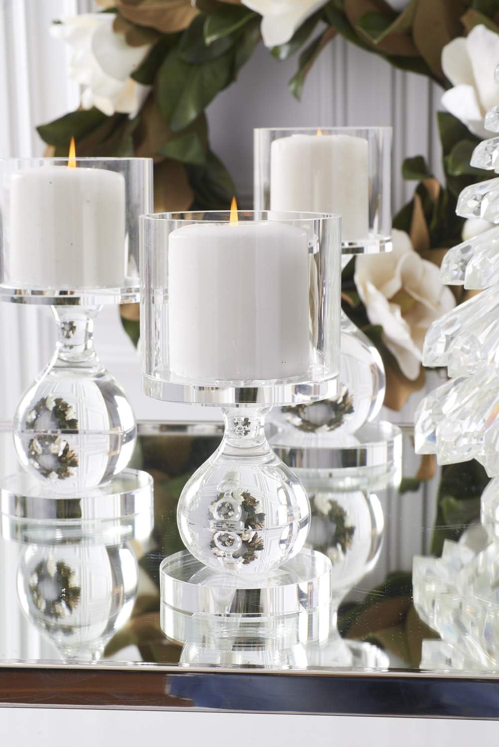 K&K Interiors 15919A-3 9.5 Inch Single Ball Glass Pillar Candle Holder On Pedestal Pack of 2