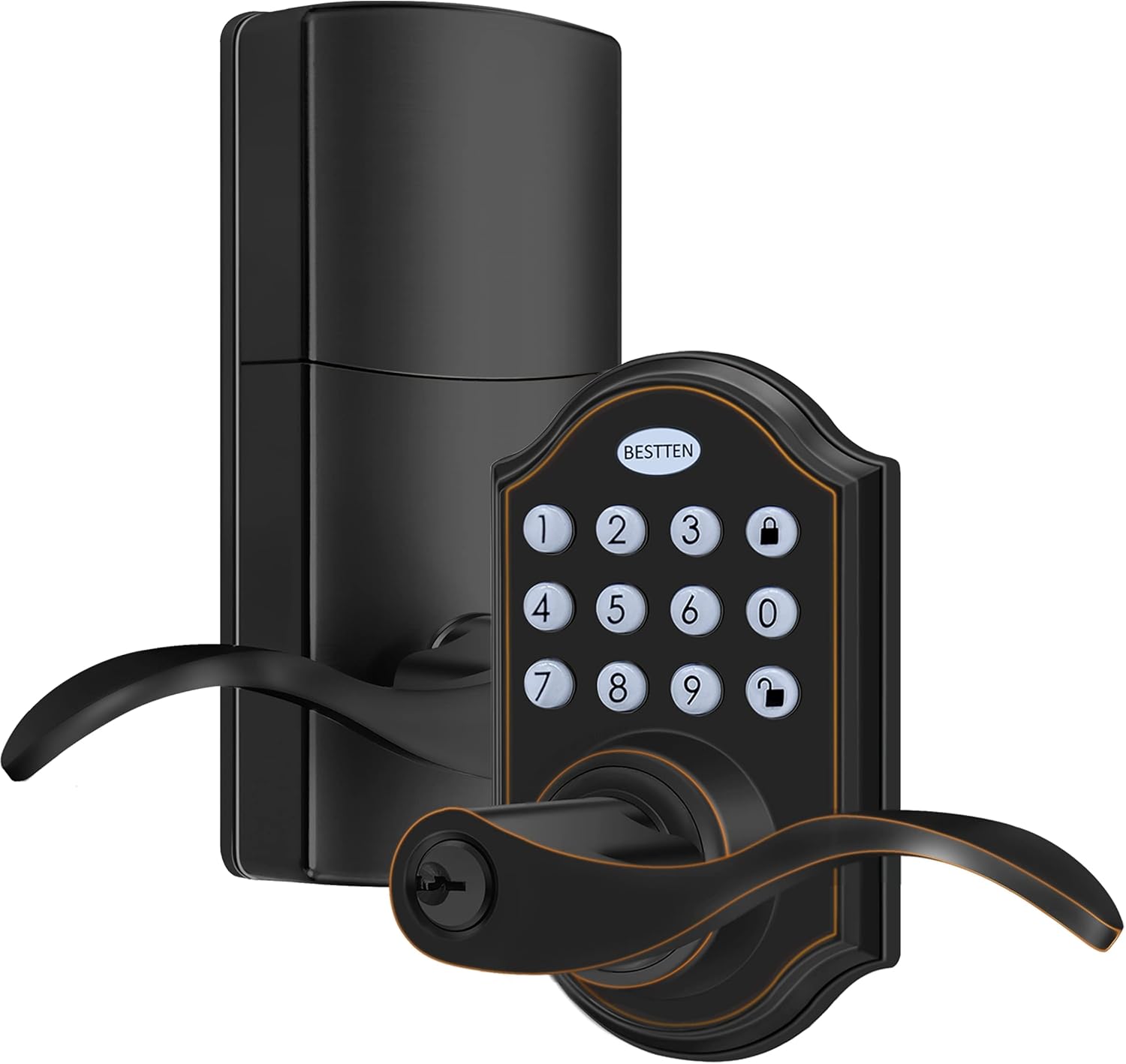 BESTTEN Electronic Keypad Door Lever, Programmable Keyless Entry Door Lock with Reversible Handles, Auto Locking, 50 User Codes, Traditional Style, Satin Nickel Finish Pack of 2