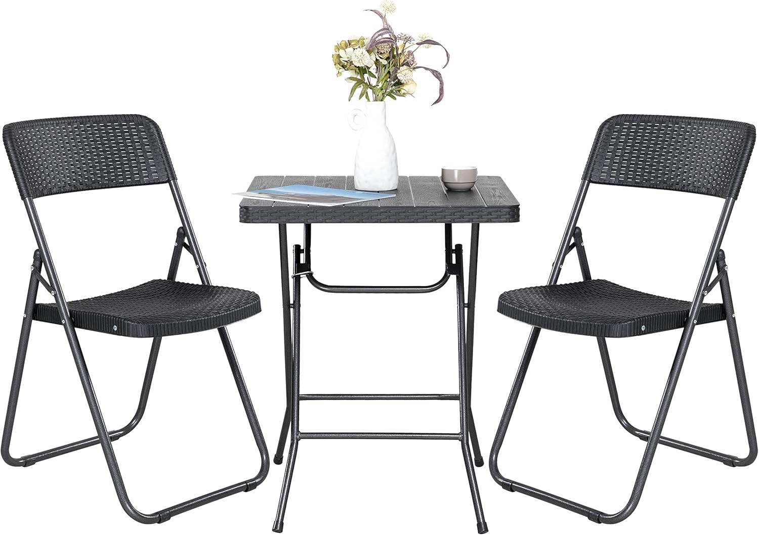 Nuu Garden Patio Premium Resin Patio Bistro Set, Folding Outdoor Patio Furniture Sets, 3 Piece Patio Set of Foldable Patio Table and Chairs, Black