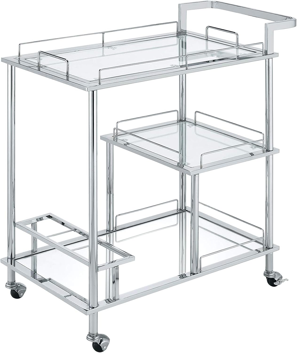Acme Furniture Splinter Serving Cart, Clear Glass & Chrome Finish