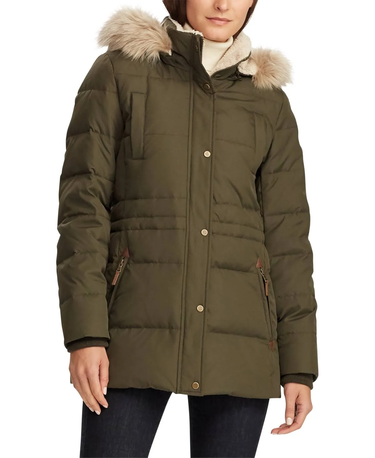 Lauren Ralph Lauren Faux-Fur Trim Hooded Down Coat, Created for Macy&s - Litchfield Loden