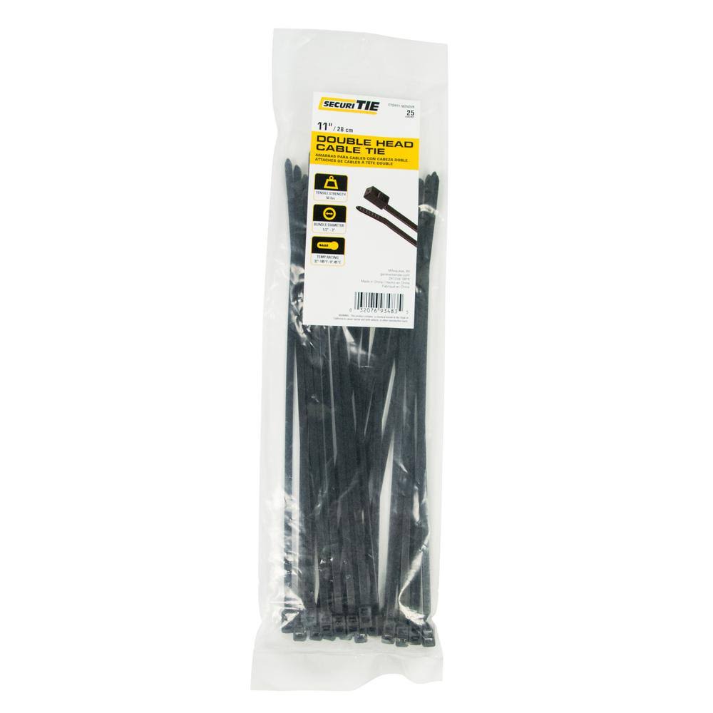 Gardner Bender 11 in. Double Head Cable Tie, 50 lb. Tensile, UV Black, 25-Pack (Case of 10)