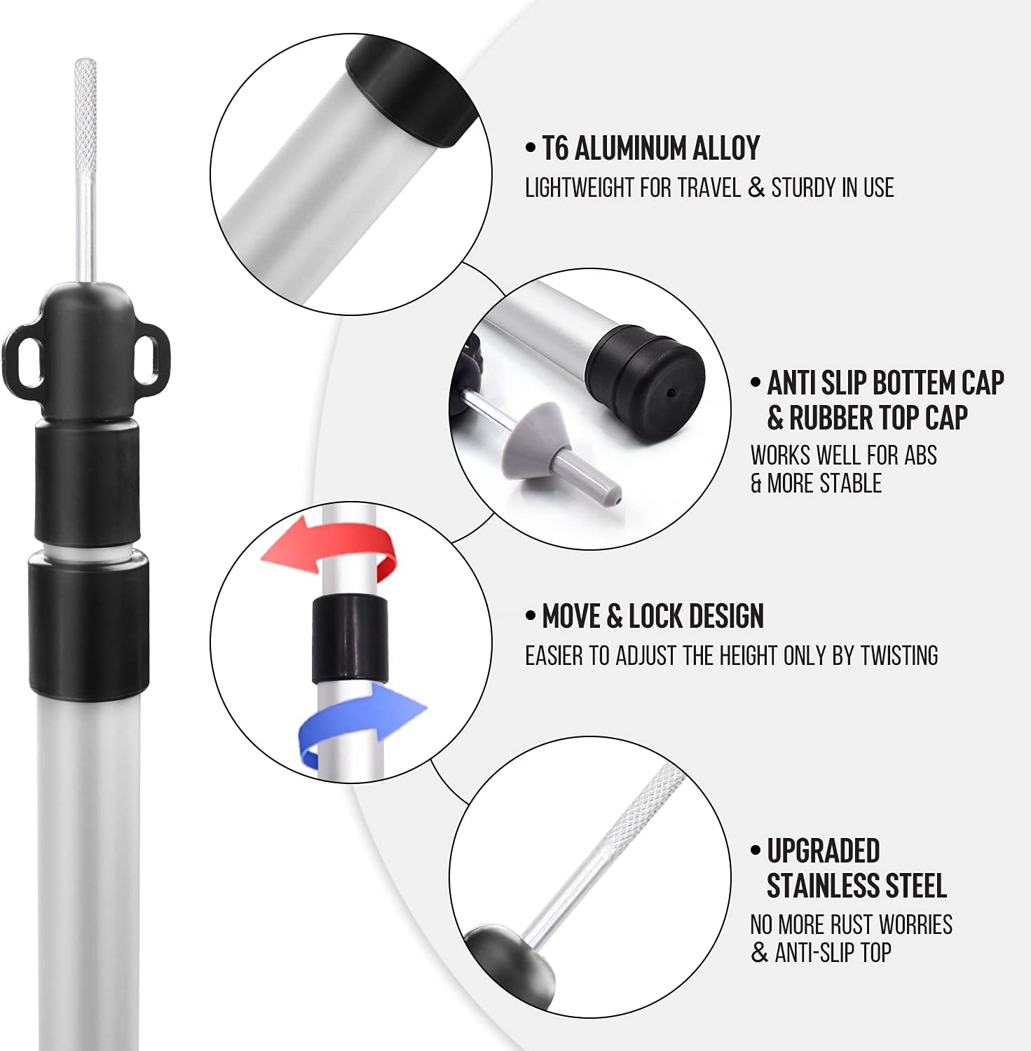 Grassman Tarp Poles, Adjustable Aluminum 7.5&rsquo;/8.2&rsquo; Tent Poles, Portable and Lightweight Shelter Poles for Camping, Hiking, Backpacking, Awnings, Car Canopy