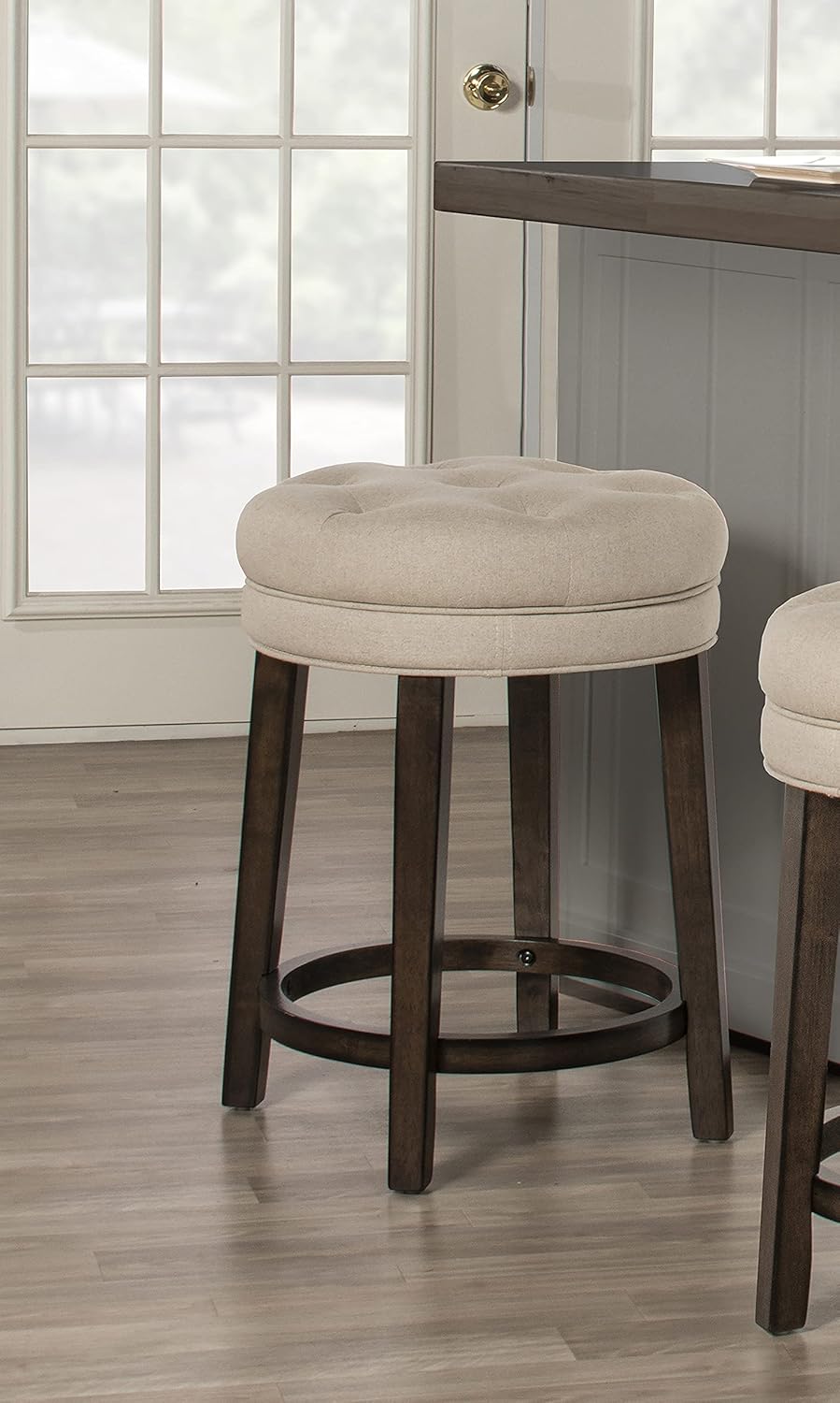 Hillsdale Krauss Backless Swivel Counter Stool, Charcoal Gray Finish with Linen Stone Fabric