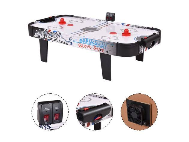 Costway 42&&Air Powered Hockey Table Game Room Indoor Sport Electronic Scoring 2 Pushers Blacku0026White