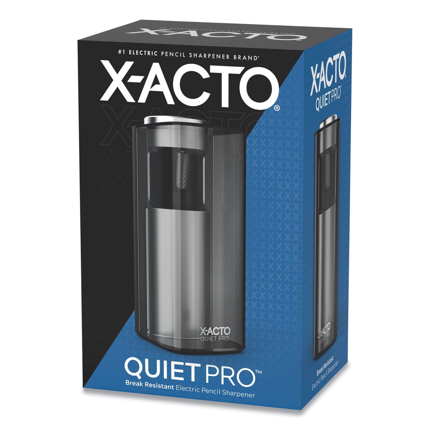 X-Acto 1612X Model 1612 Quiet Pro Electric Pencil Sharpener, AC-Powered, 3 x 5 x 9, Black/Silver/Smoke