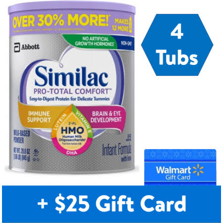 Free Walmart eGift Card with Purchase of (4) Similac Pro-Total Comfort Non-GMO with 2-FL HMO Infant Formula with Iron, Easy-to-D