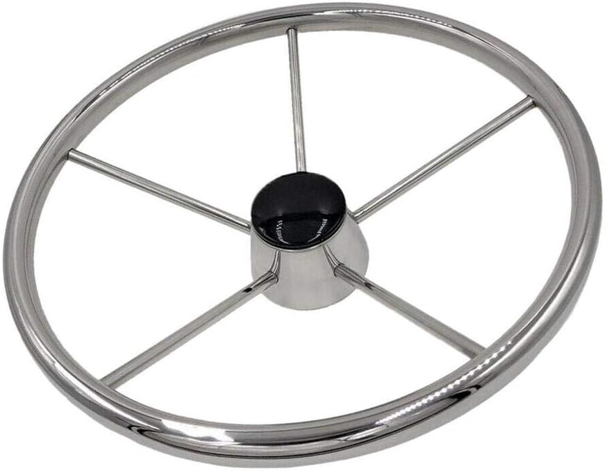 ISURE MARINE 13-1/2 Inch 5-Spoke Destroyer Style Stainless Boat Steering Wheel for Boat, Yacht