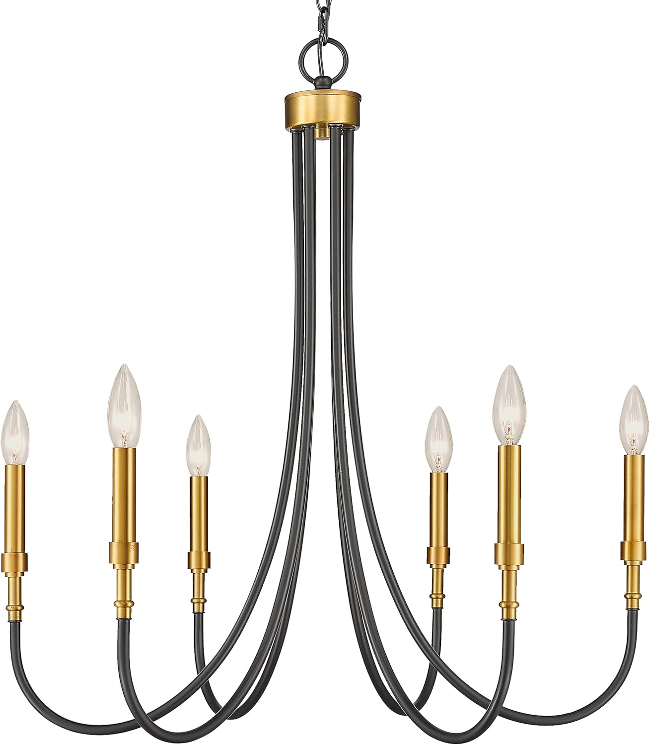 MOTINI 6-Light Dining Room Chandelier Black and Gold Brass Large Farmhouse Foyer Pendant Lighting Fixture for Entryway, Bedroom, Living Room, 27