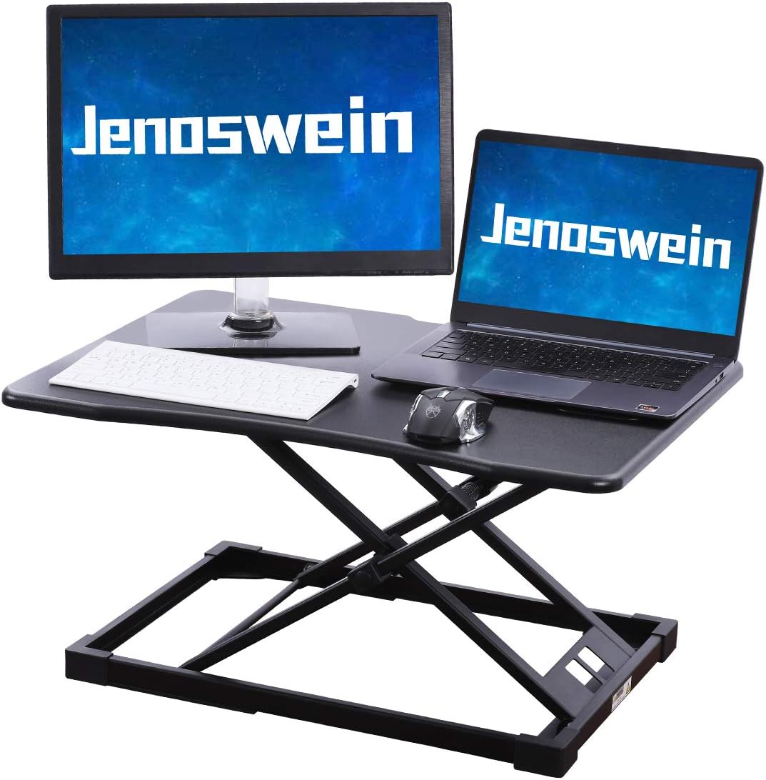 Standing Desk Converter JENOSWEIN Stand Up Desk 26 inch Adjustable Height Desktop Monitor Riser for Laptop Office Home Pack of 2