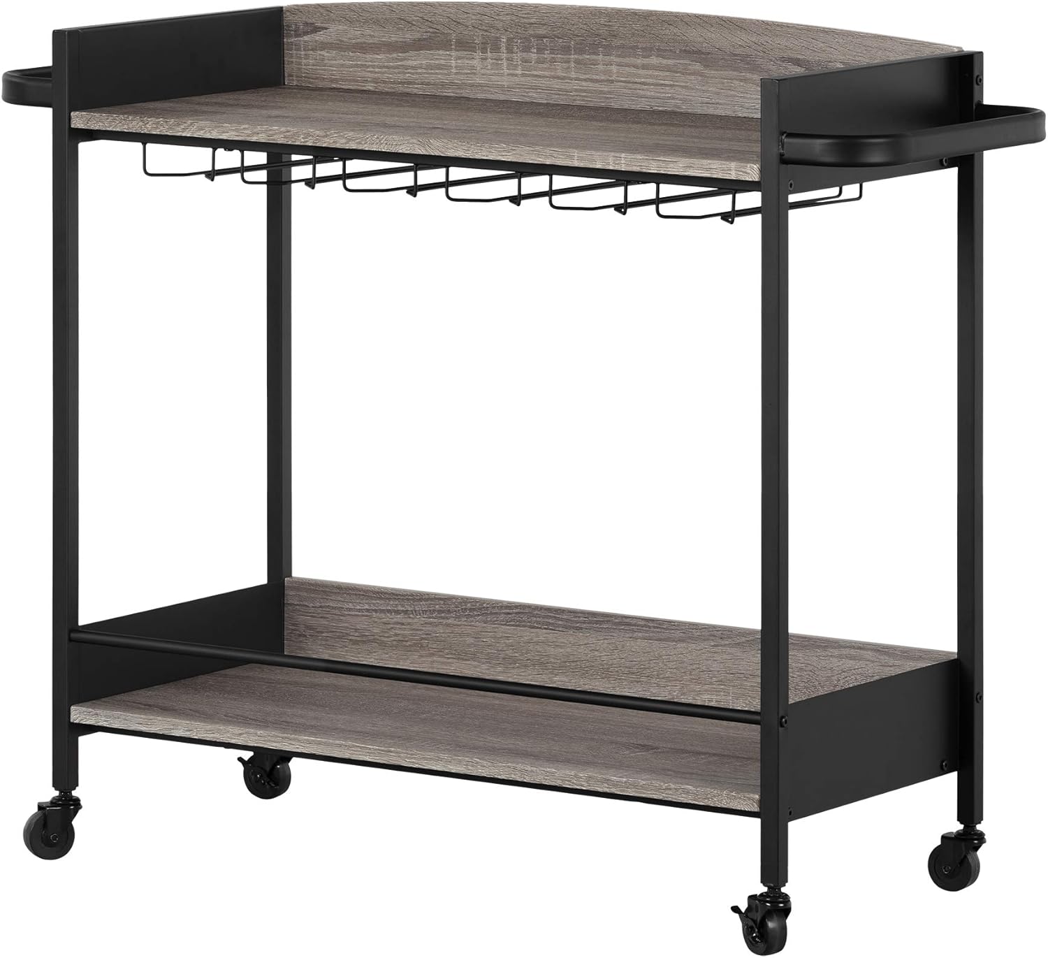 South Shore Mobile Bar Cart, Black and Faux Carrara Marble