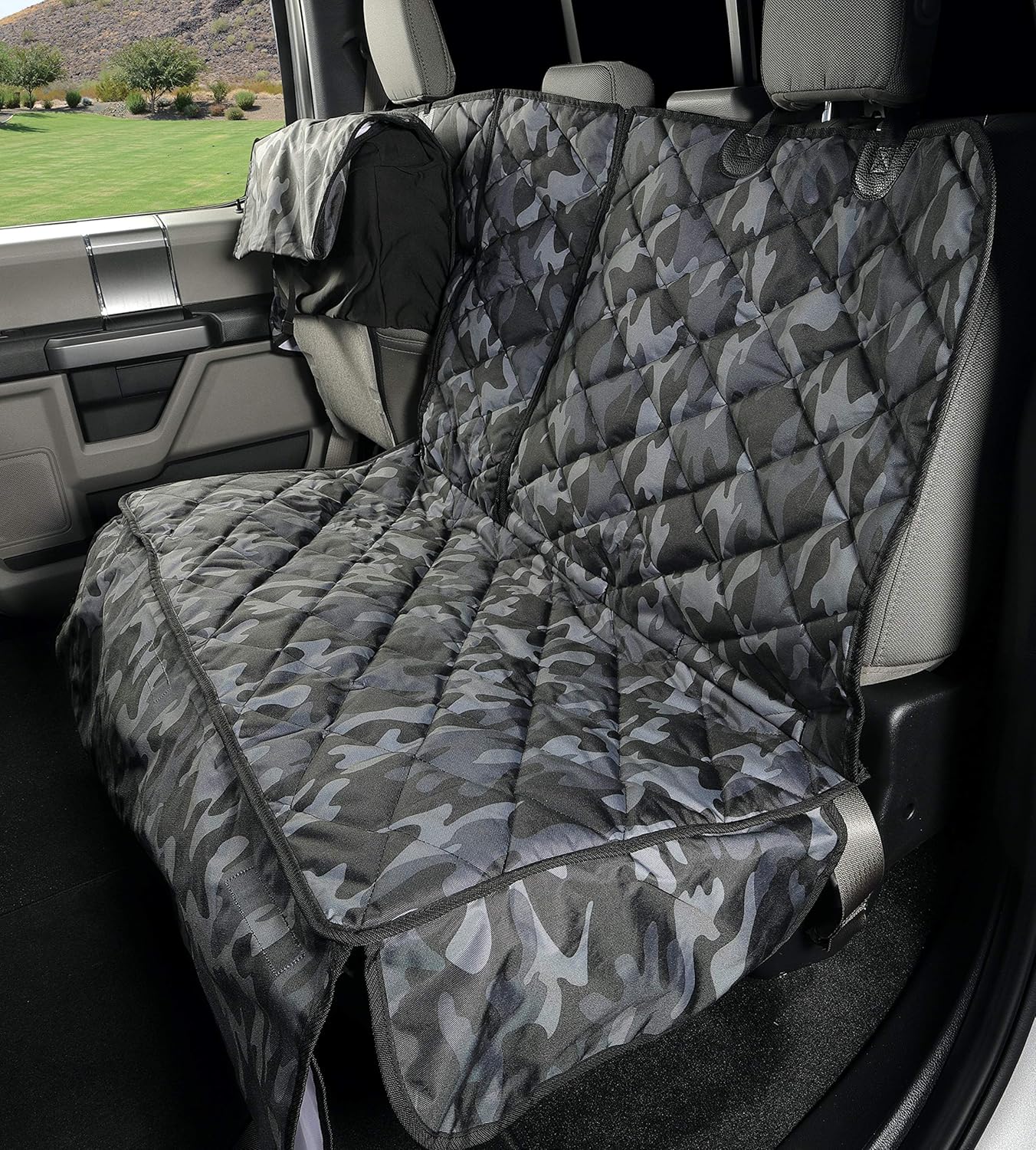 4Knines Crew Cab Truck Rear Bench Seat Cover with Hammock - Heavy Duty - Waterproof (Black, Passenger Side)