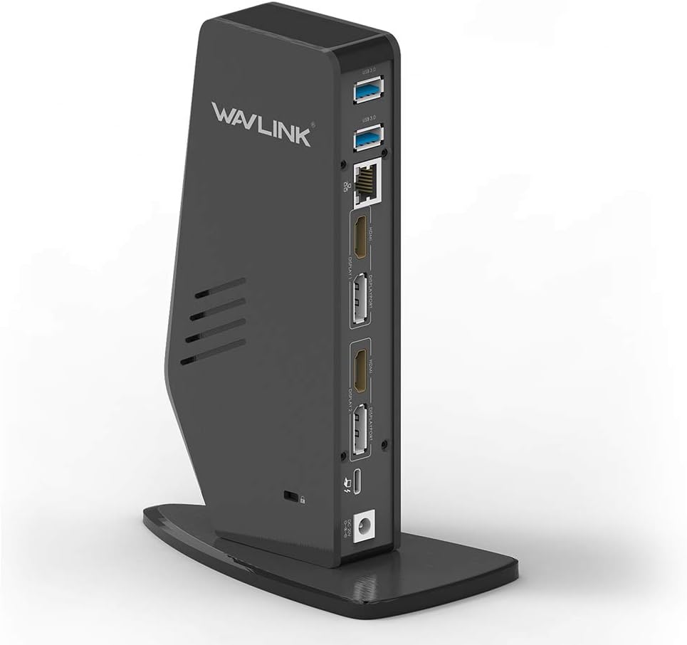 WAVLINK Universal USB-C/USB 3.0 Ultra 5K Laptop Docking Station with Dual 4K Video Outputs for Specific Windows, Mac OS(2 HDMI & 2 DP, 2 USB C&3 USB A,Gigabit Ethernet,Audio&Mic) for Working Online