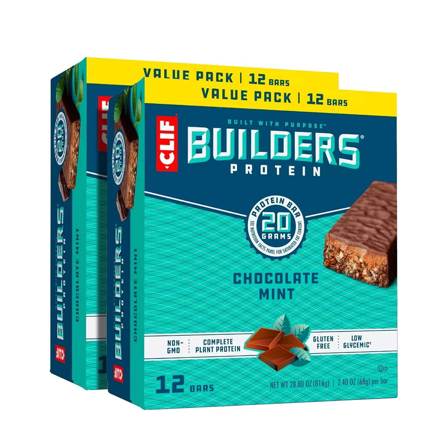 CLIF BUILDERS - Protein Bars - Chocolate Mint - 20g Protein (2.4 Ounce, 24 Count) (Now Gluten Free) Pack of 2
