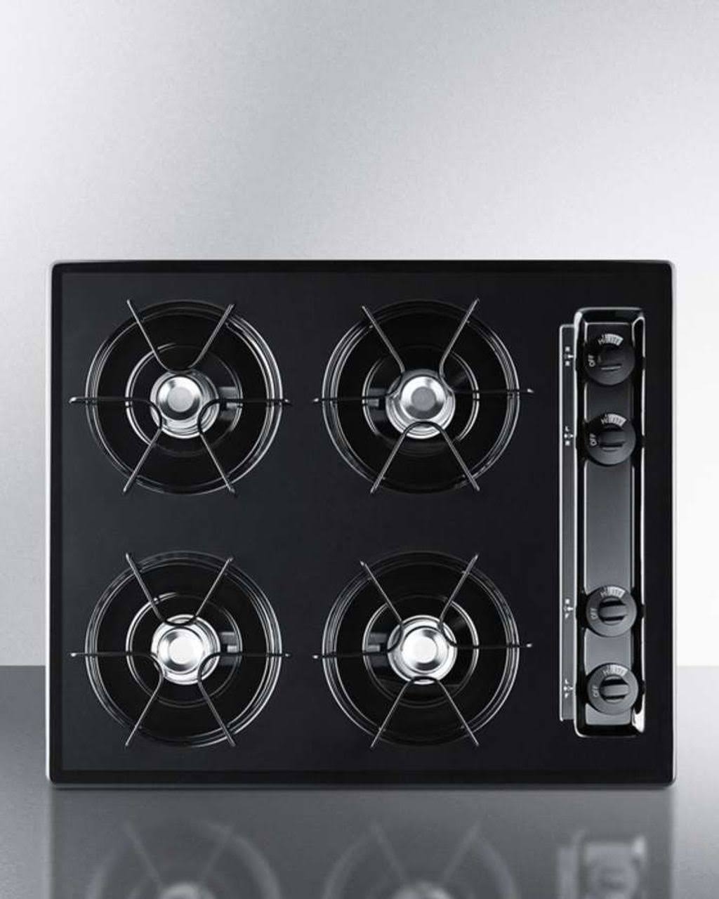 Summit 24x22 Cooktop with Four Burners u0026 Battery Ignition - Black TNL03P