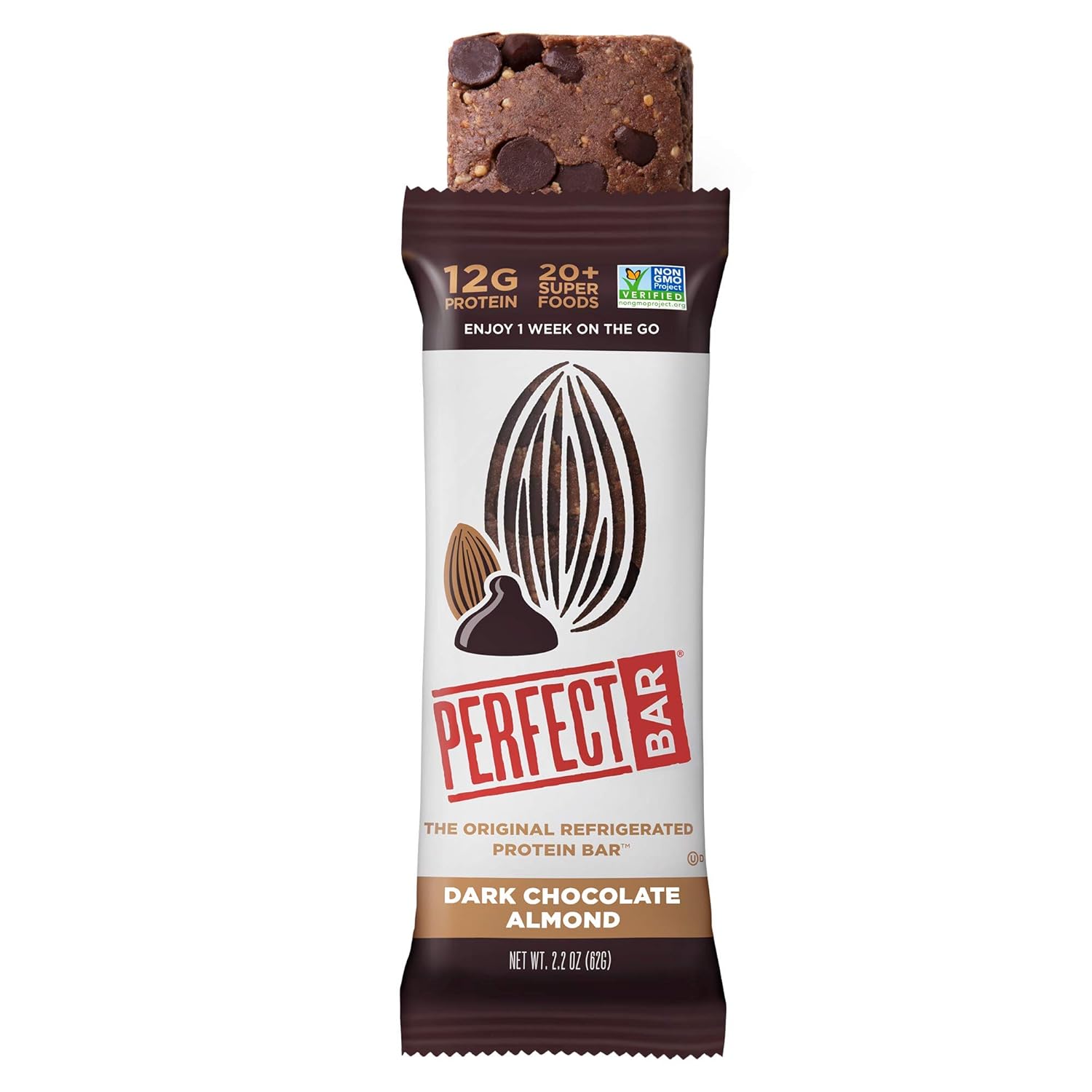 Perfect Bar Original Refrigerated Protein Bar, Dark Chocolate Almond, 2.2 Ounce Bar, 8 Count (Pack of 3) Pack of 2