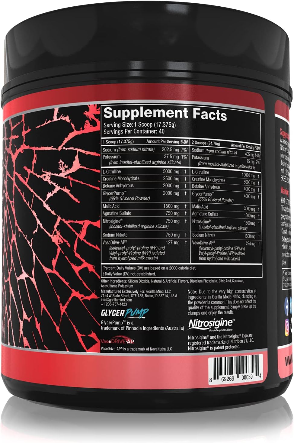 Gorilla Mode Nitric Stimulant Free Pre-Workout – Best Tasting and Most Effective Stimulant Free Pre-Workout / Massive Pumps · Vasodilation · Power / 720 Grams (Volcano Burst) Pack of 2