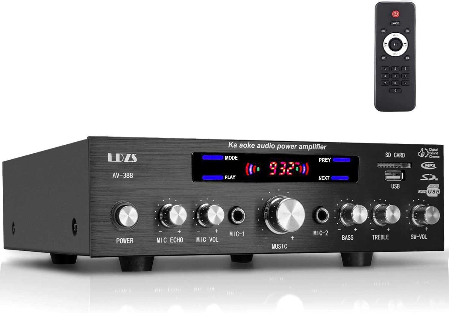 Facmogu AV-388 250W 5.1 Channel Home Audio Amplifier with Subwoofer Speaker Output, 5.1 CH Home Karaoke Theater Power Stereo Receiver, Surround Sound w/BT, RCA Input, FM Antenna, Remote Control