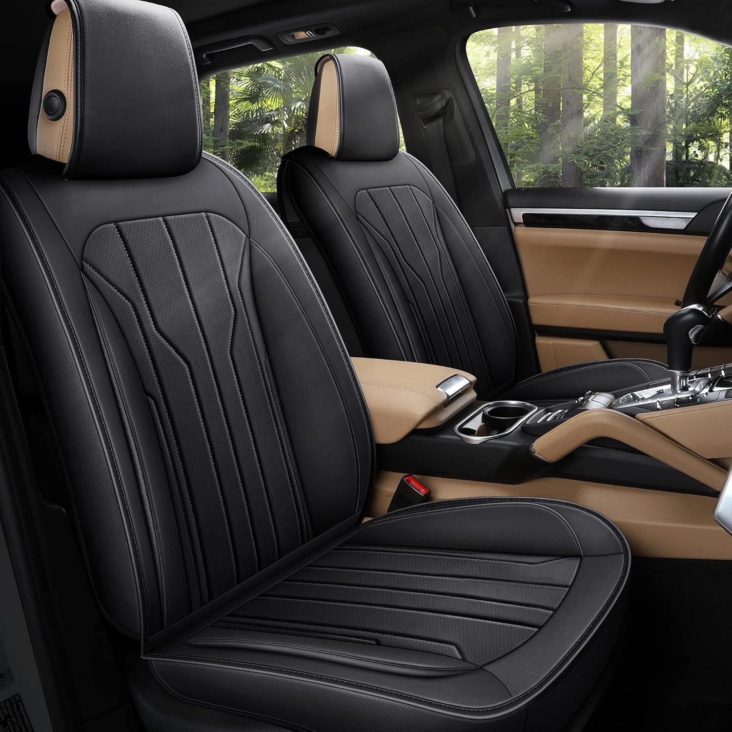 AOOG Leather Car Seat Covers, Leatherette Automotive Seat Covers for Cars SUV Pick-up Truck, Non-Slip Vehicle Car Seat Covers Universal Fit Set for Auto Interior Accessories, Front Pair, Black&Blue