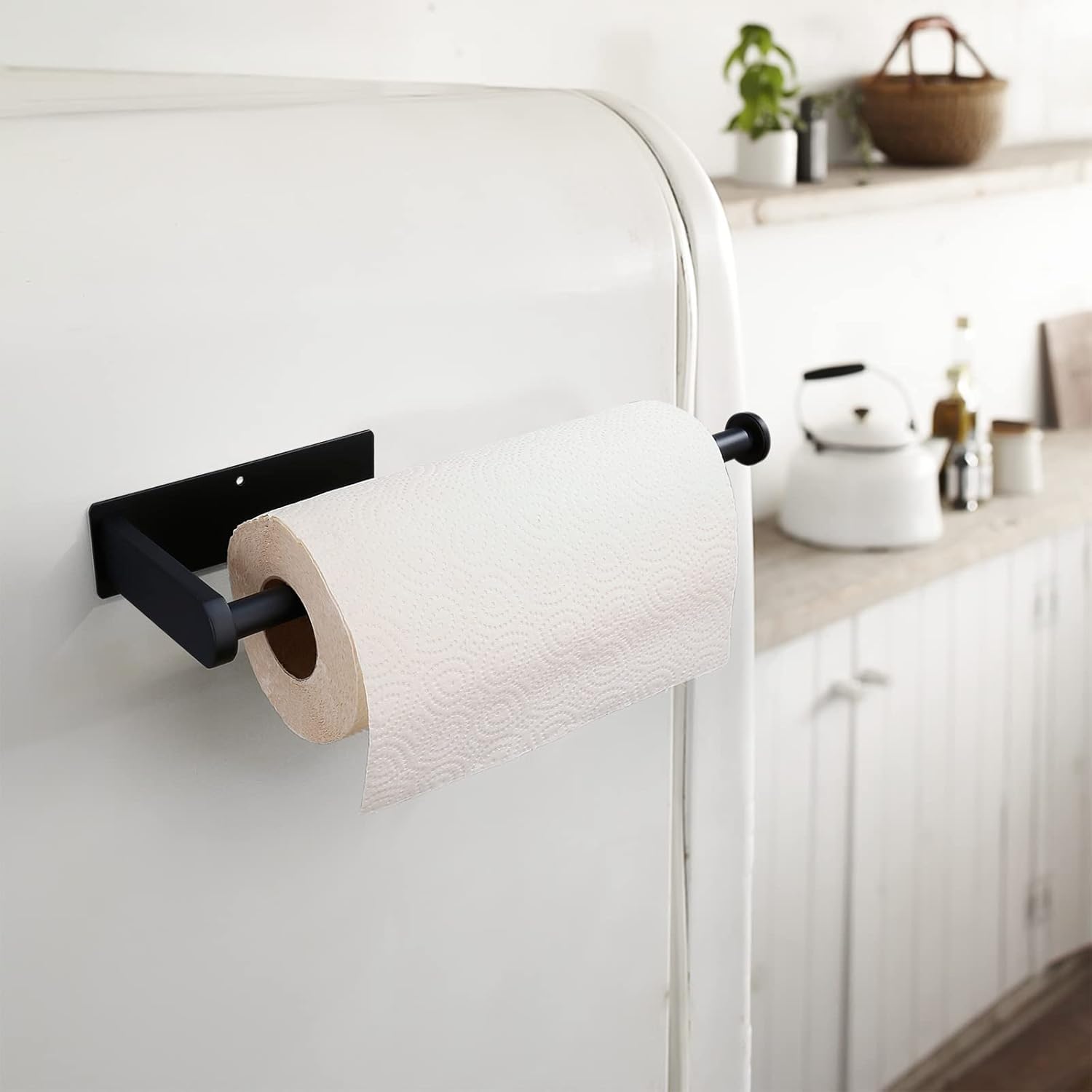 Hindfen Paper Towel Holder Black Under Cabinet Mount Rack for Kitche Includes Holders 4 Hooks Bathroom Accessories Kit SS304 Stainless Steel