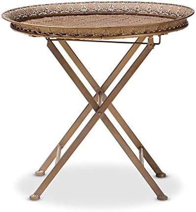 Baxton Studio Sabah Matte Gold Finished Metal Foldable Tray Table Pack of 2