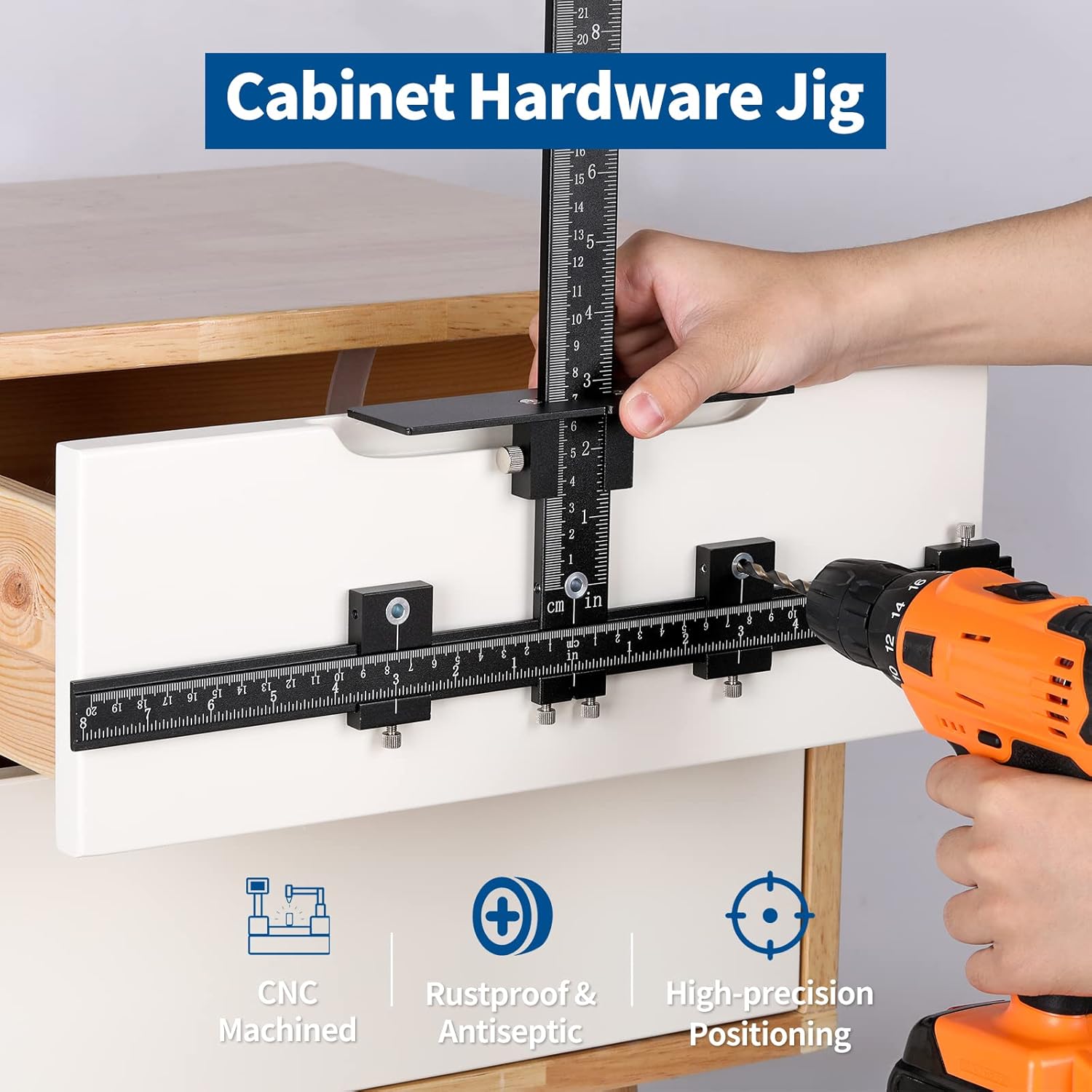 Raynesys Cabinet Hardware Jig, Aluminum Alloy Punch Locator Cabinet Drawer Drilling for Easy Installation, Adjustable Drill Guide for Door & Drawer Front Handles Punch Locator, Black Pack of 2