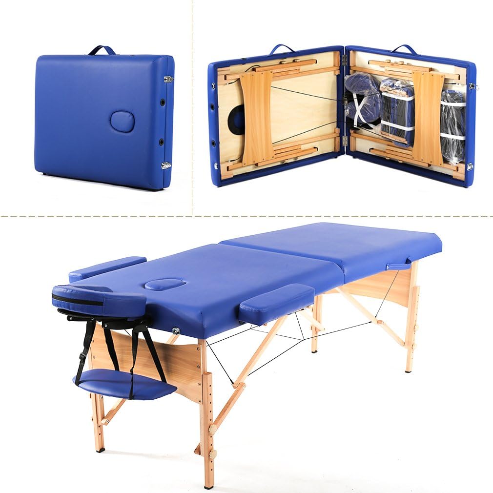 Massage Table Portable Massage Bed Spa Bed 84 Inches Long 28 Inchs Wide Hight Adjustable Massage Table 2 Folding Massage Bed Spa Bed Facial Cradle Salon Bed W/Carry Case