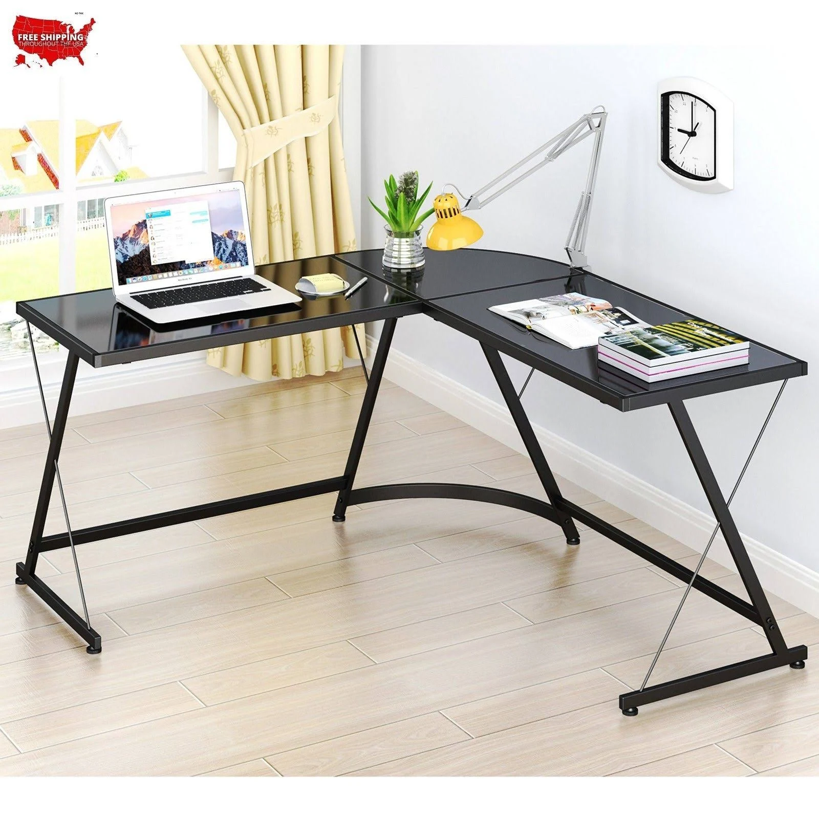 SHW L-Shaped Home Office Corner Desk (Black)